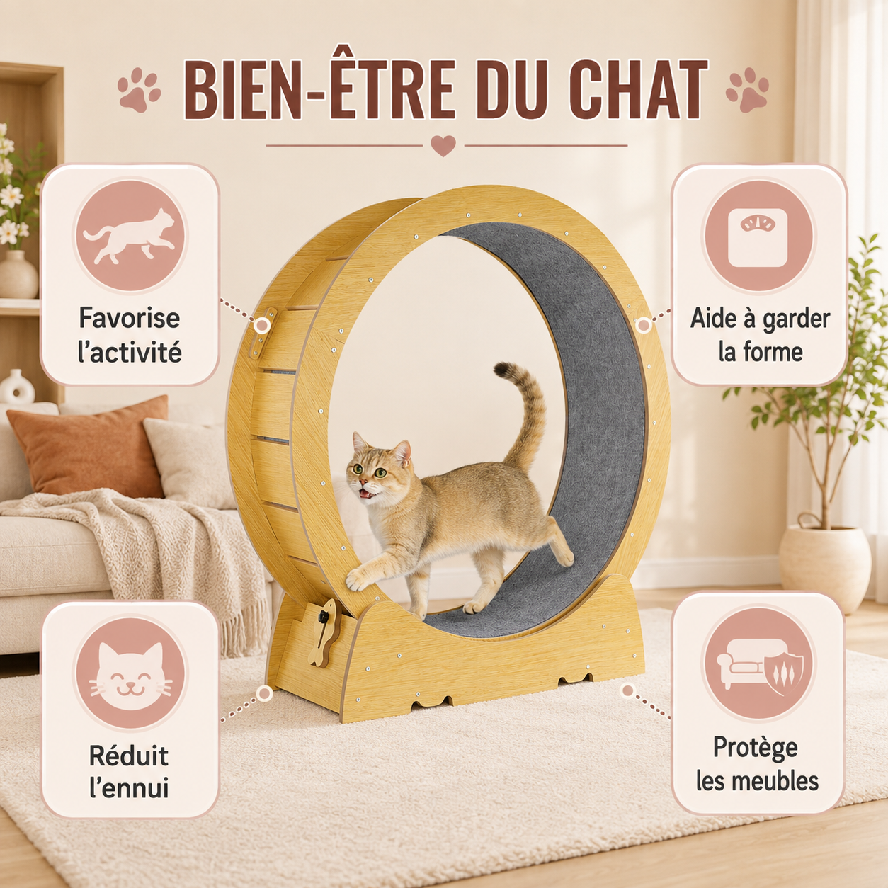 Leises Laufrad für Katzen – Rutschfeste Lauffläche & Pfotenschutz