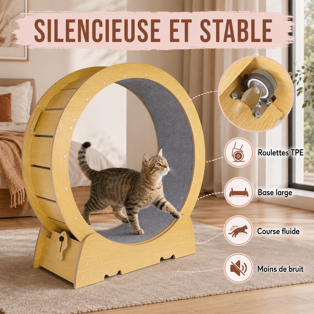 Leises Laufrad für Katzen – Rutschfeste Lauffläche & Pfotenschutz