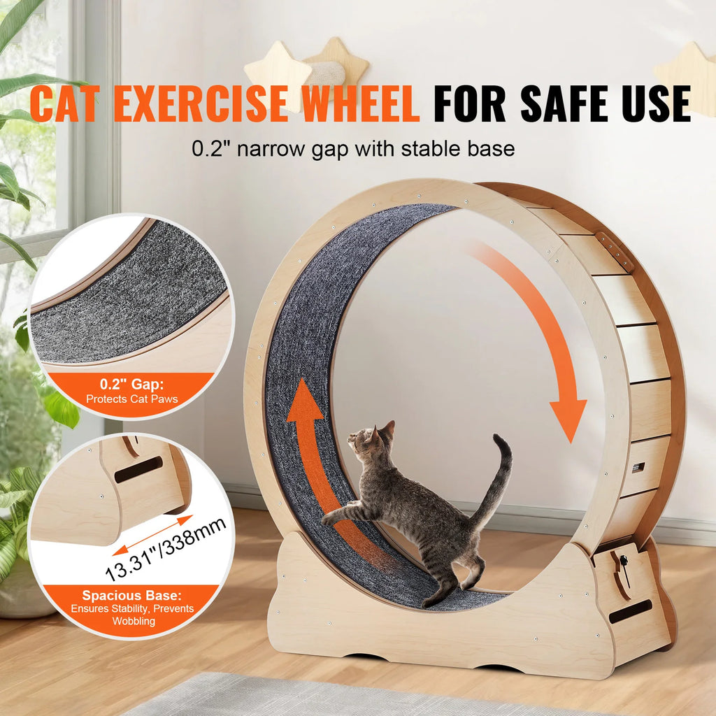Wooden Cat Exercise Wheel – Removable Non-Slip Carpet