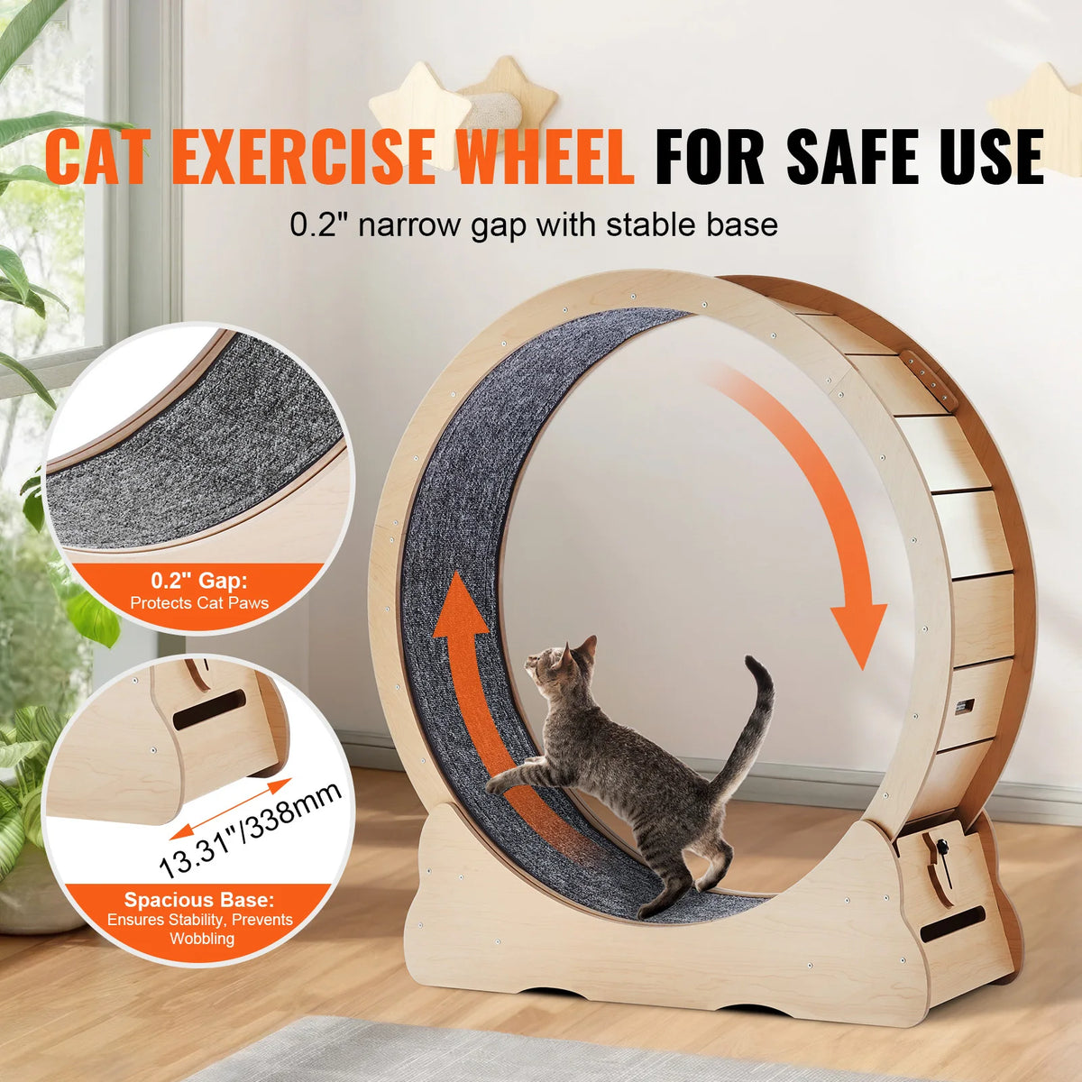Wooden Cat Exercise Wheel – 110 cm, Removable Non-Slip Carpet