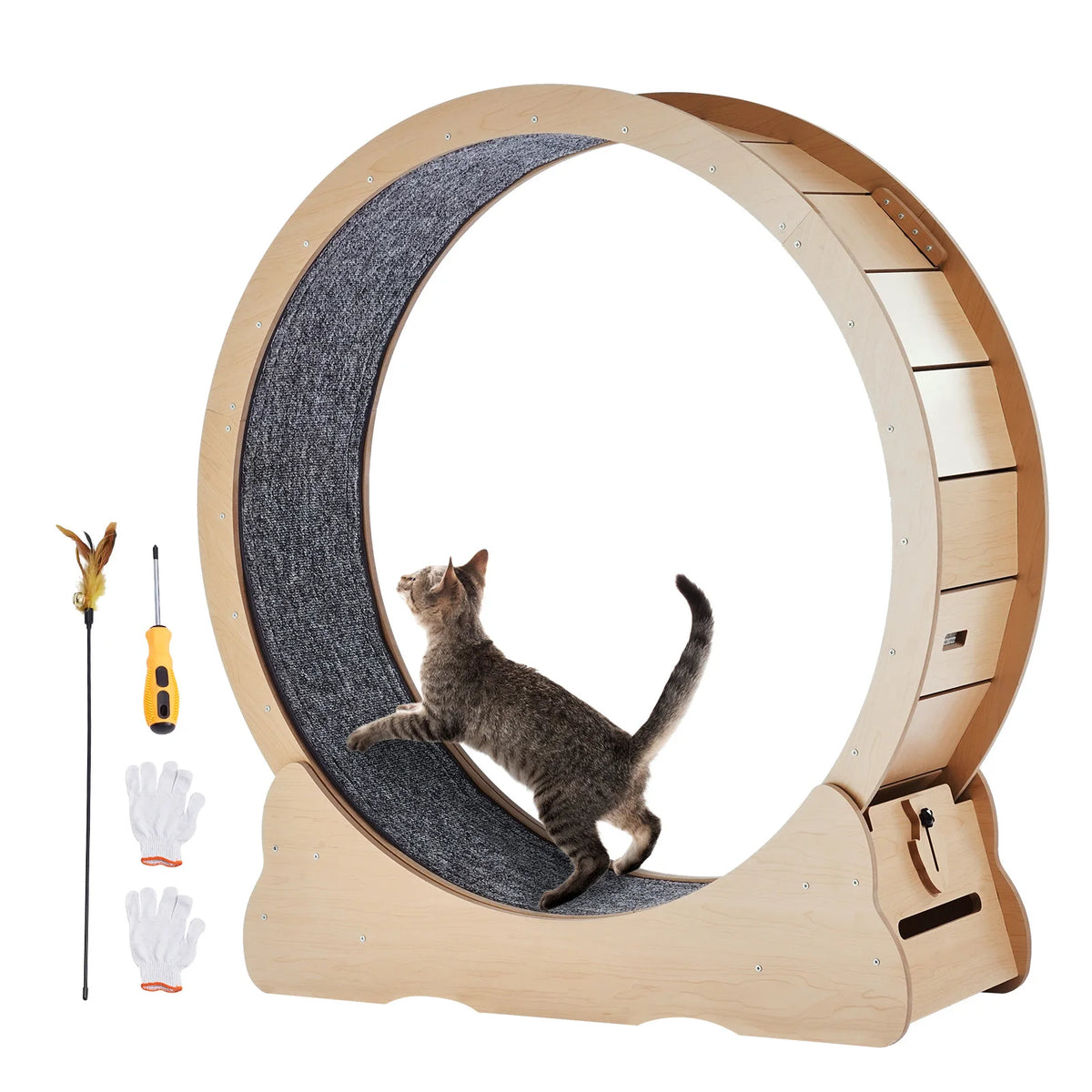 Wooden Cat Exercise Wheel – Removable Non-Slip Carpet