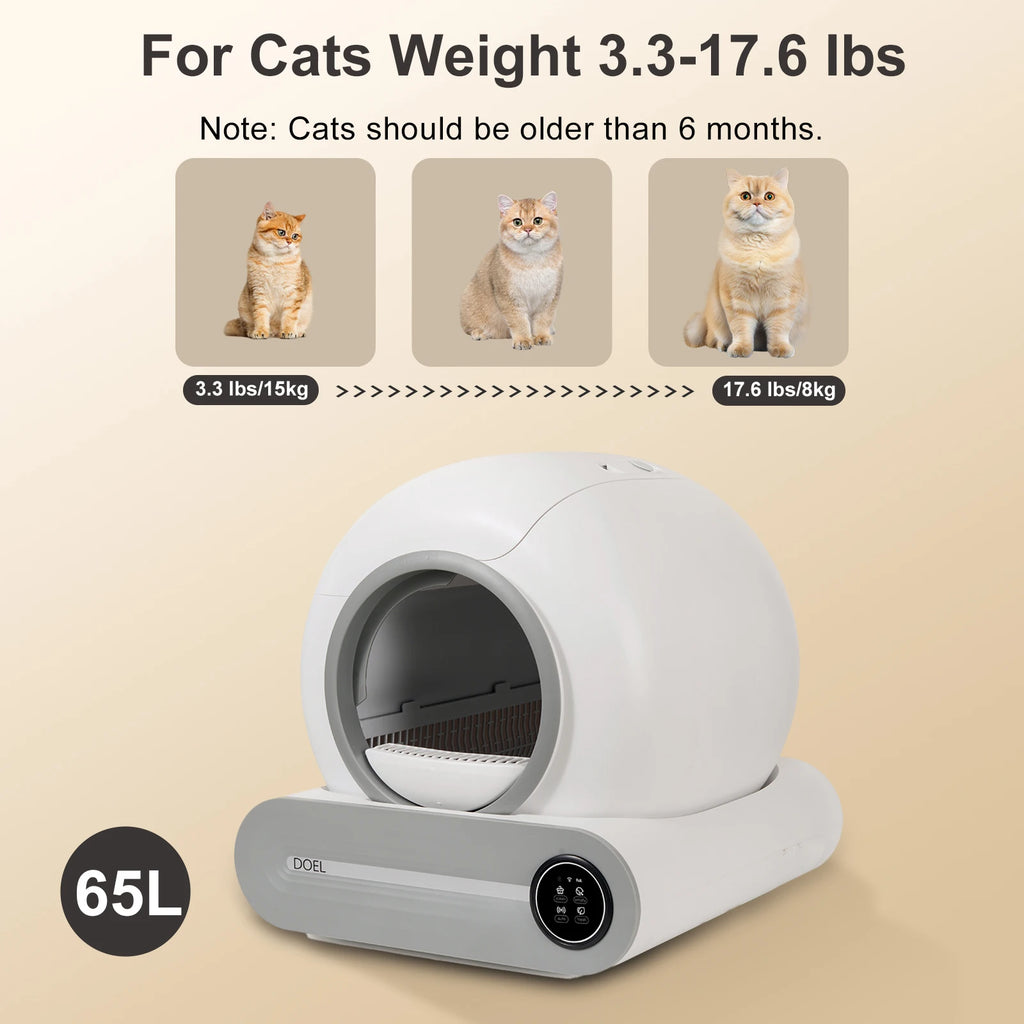 DOEL 65 L Smart Self-Cleaning Litter Box – App Control, Odor Control, Large Capacity