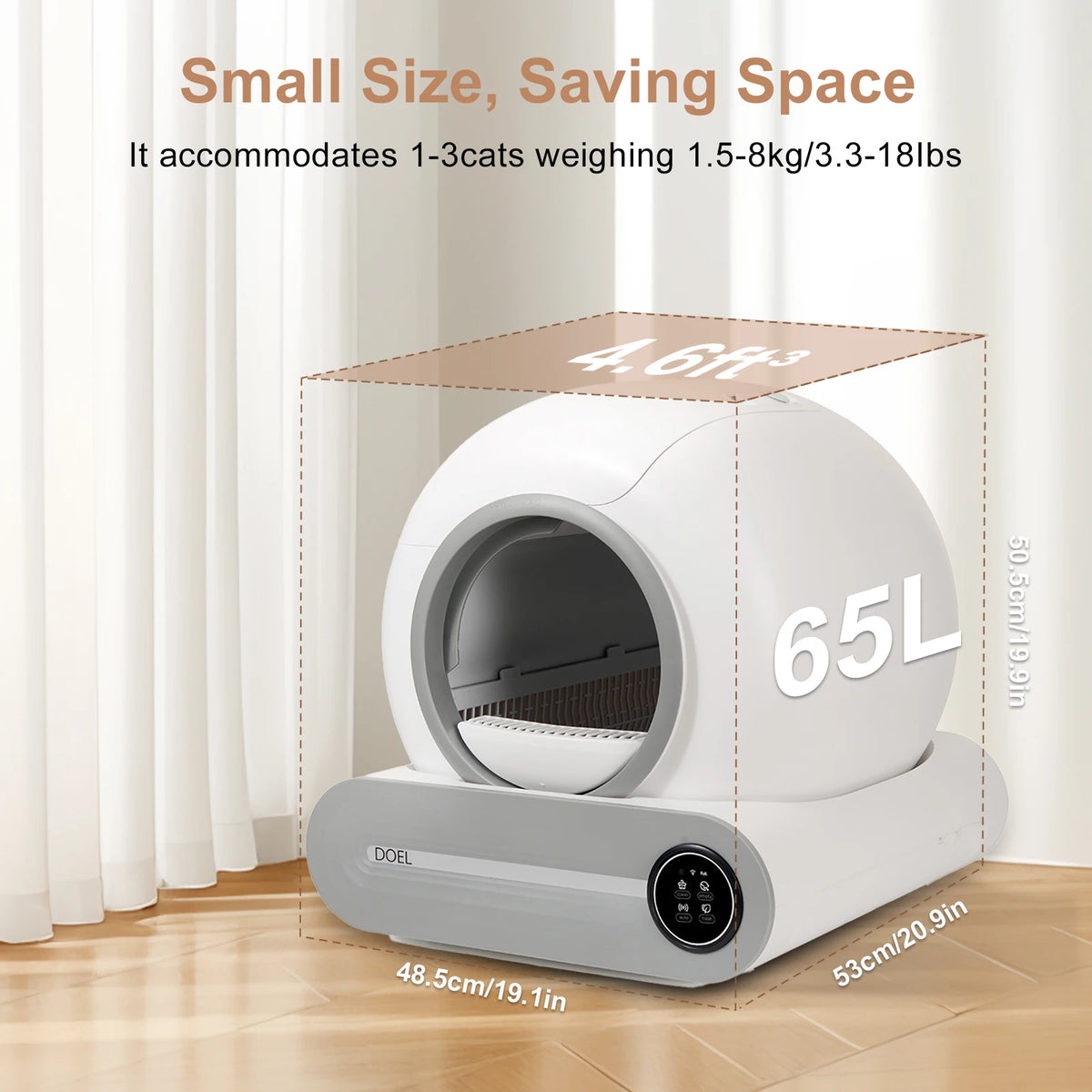 DOEL 65 L Smart Self-Cleaning Litter Box – App Control, Odor Control, Large Capacity