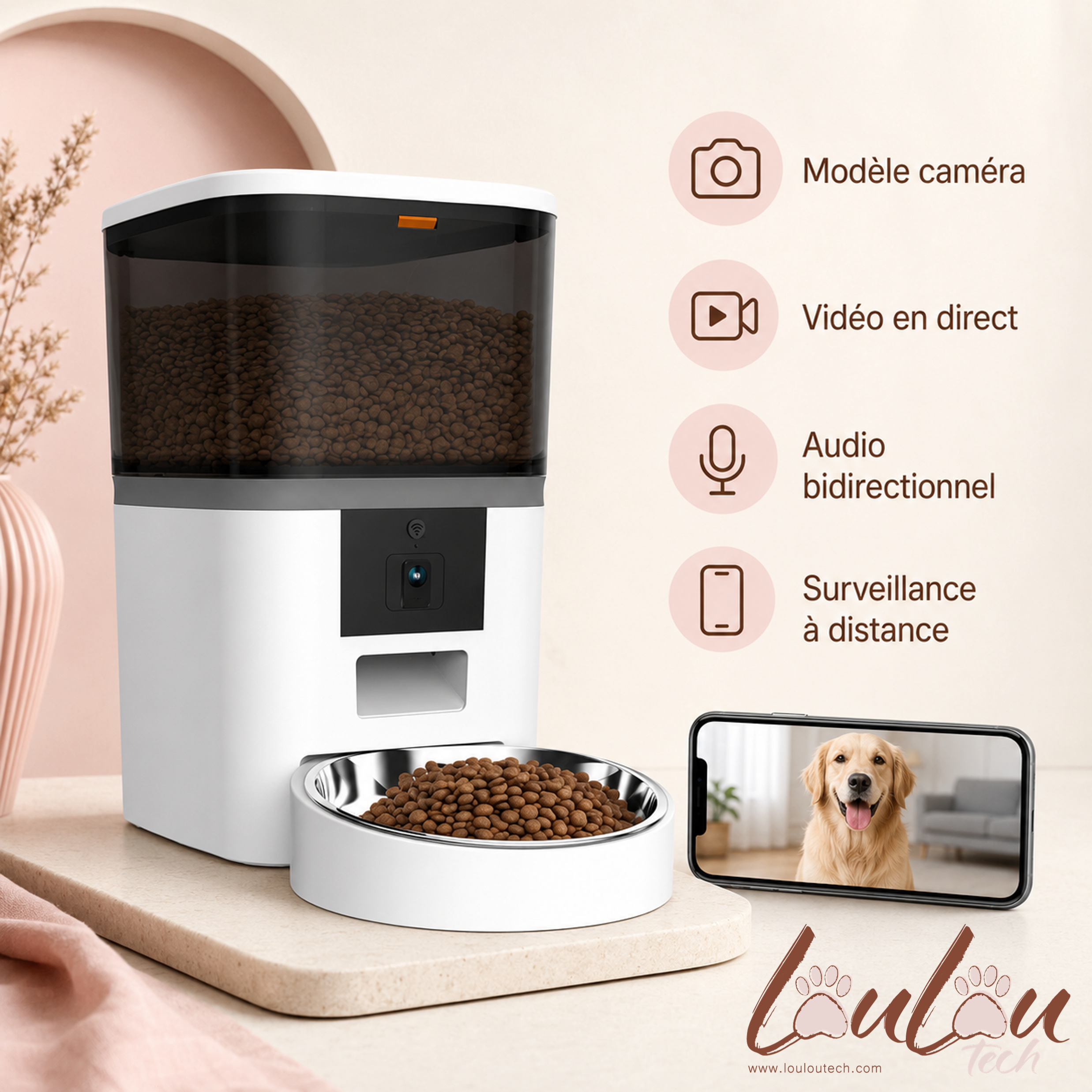 Distributeur automatique 4 L avec caméra et gamelle en inox