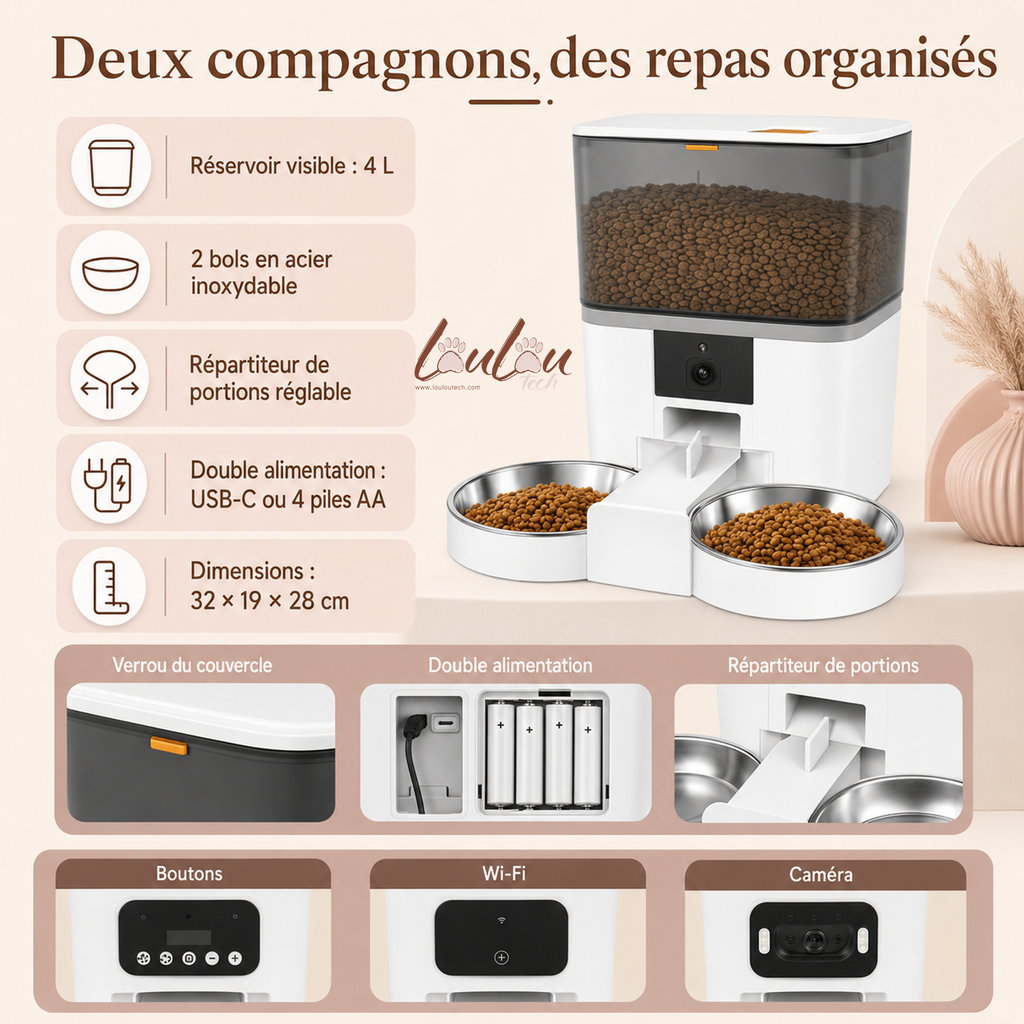 Distributeur automatique 4 L avec caméra et gamelle en inox