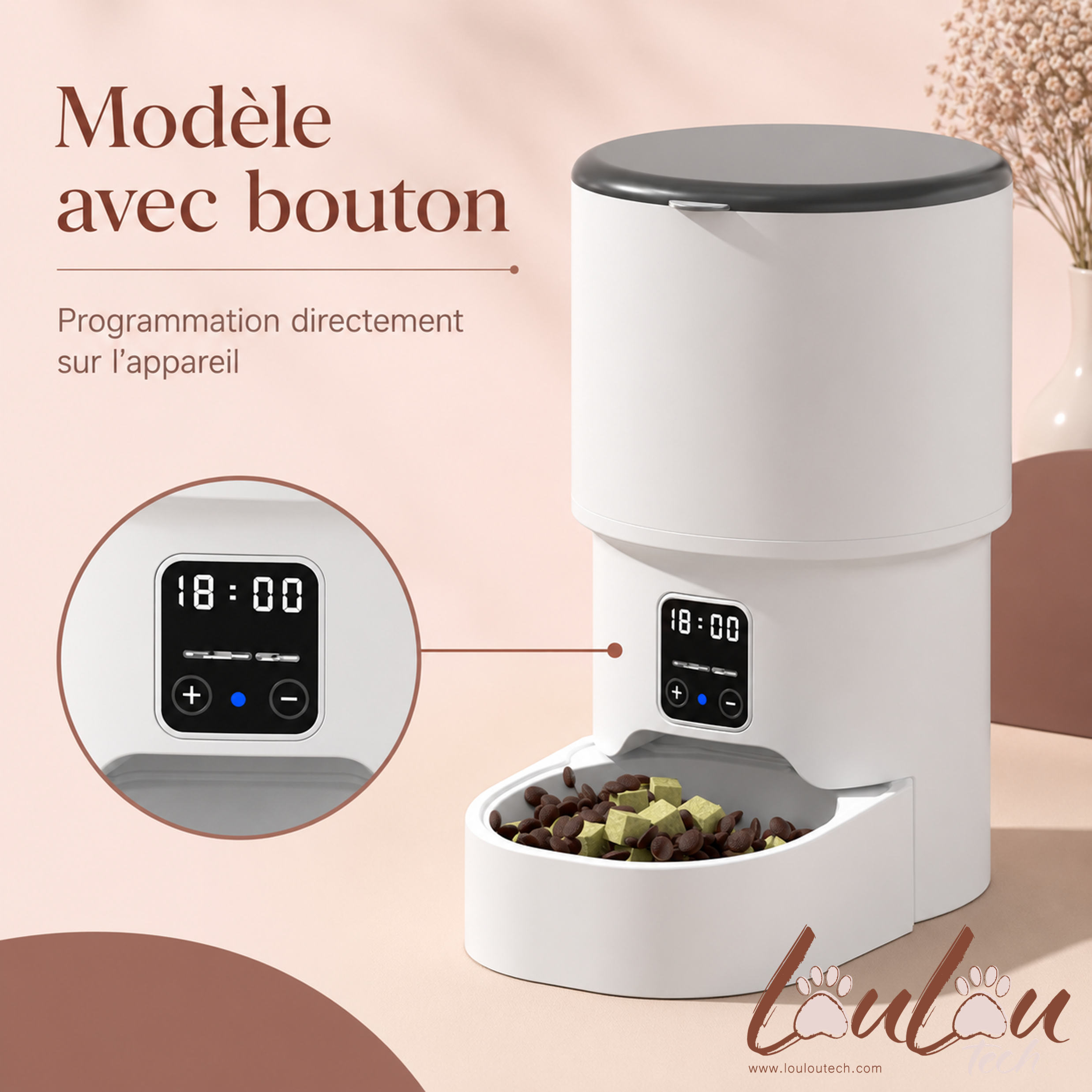 Distributeur automatique de croquettes Wi-Fi 4 L