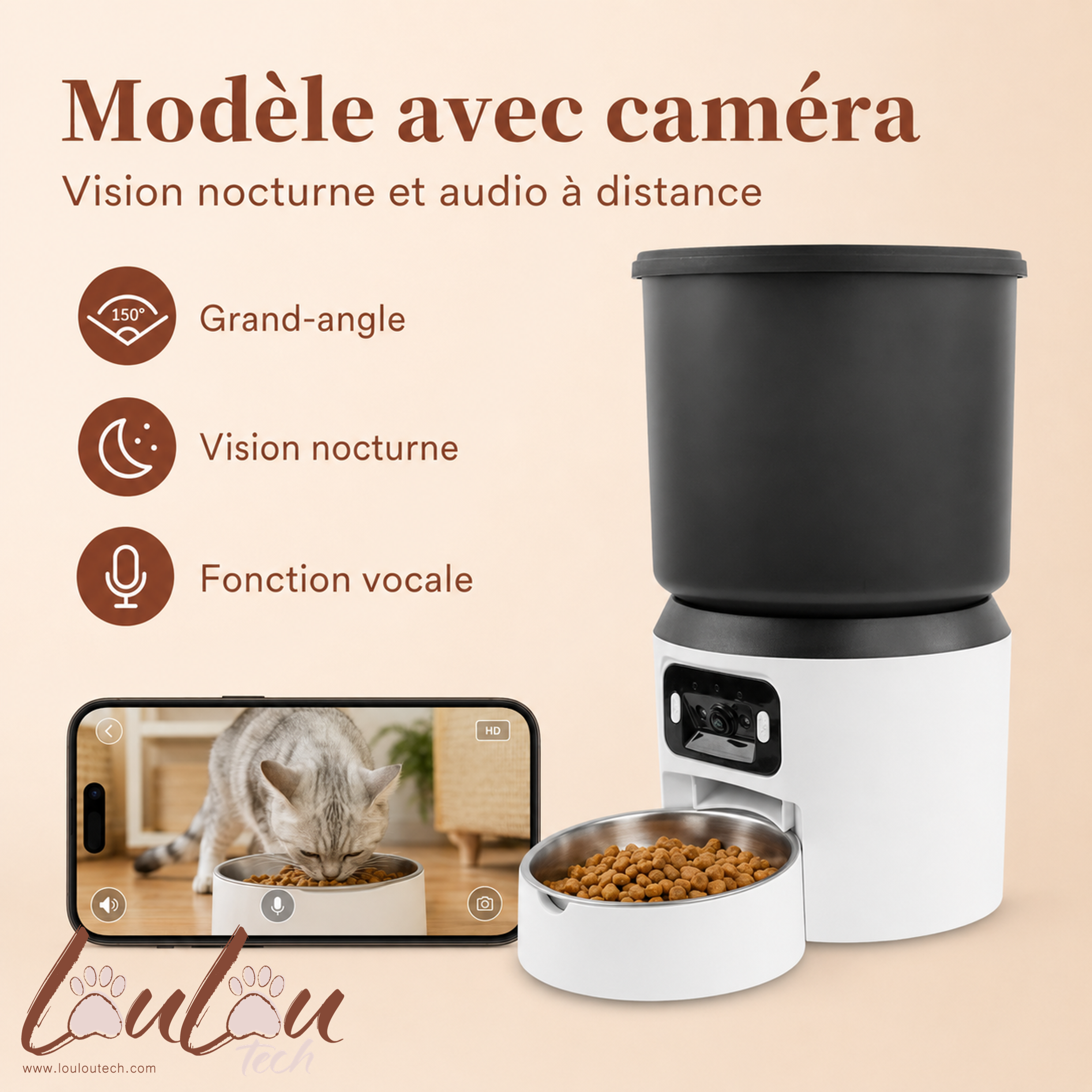 Distributeur automatique 4 L avec caméra pour chats et chiens