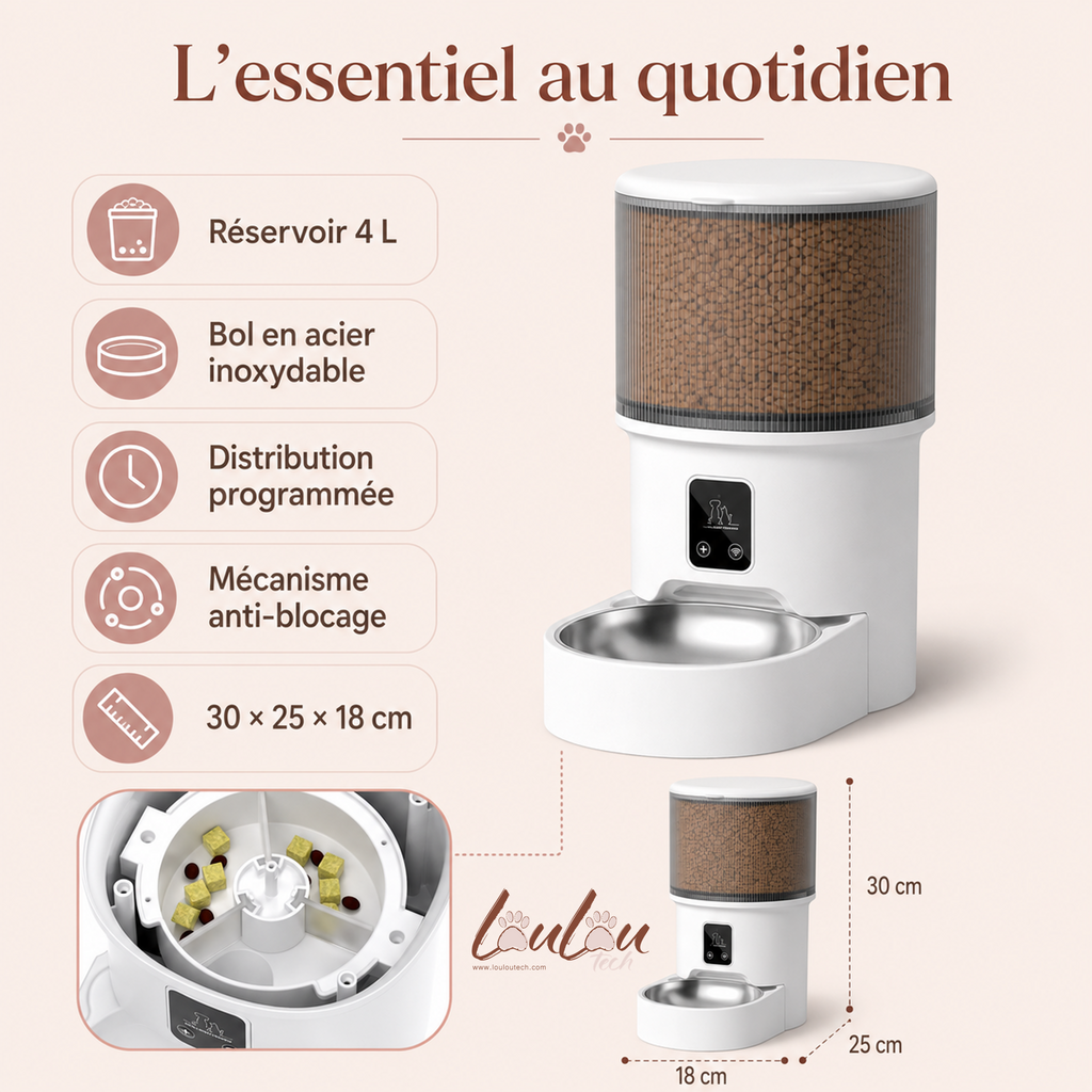 Distributeur automatique de croquettes Wi-Fi 4 L