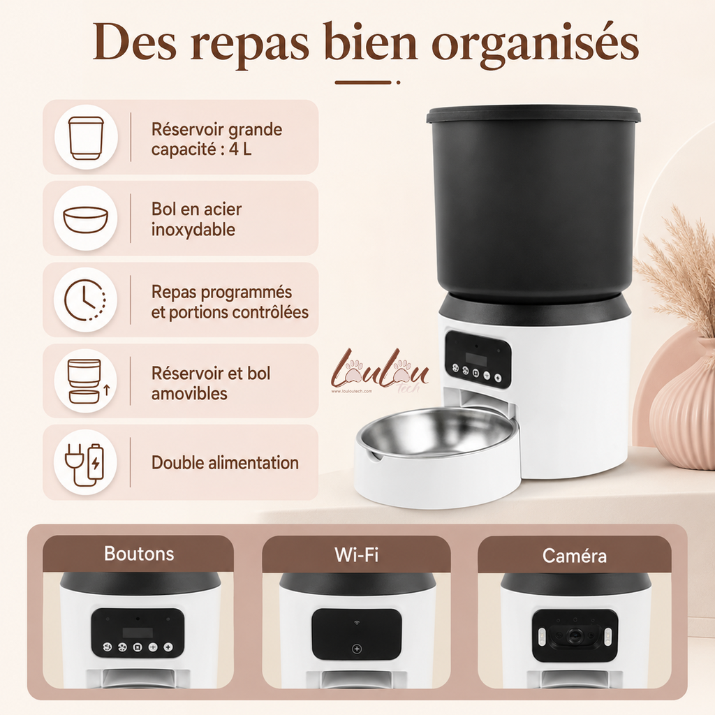 Distributeur automatique 4 L avec caméra pour chats et chiens