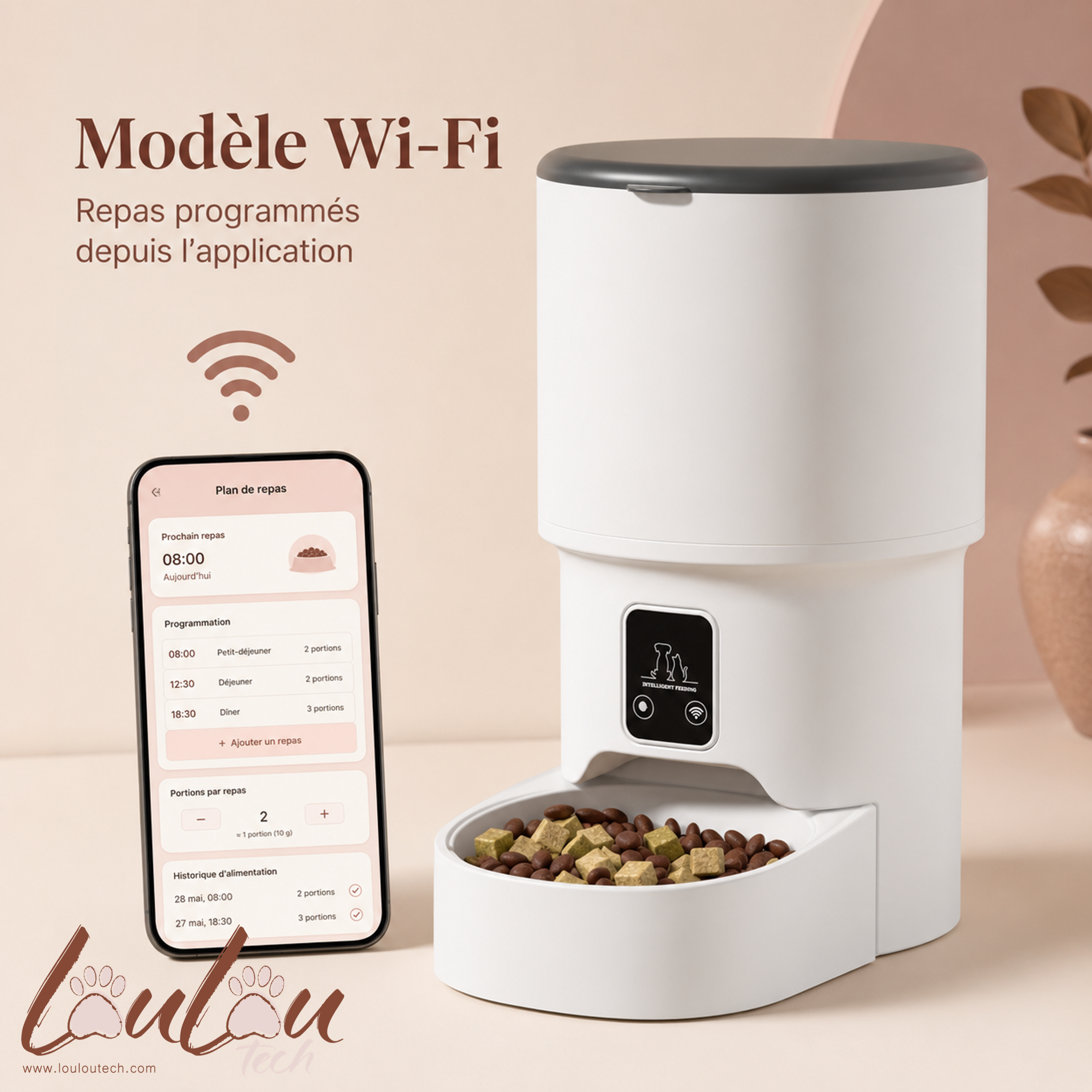 Distributeur automatique de croquettes Wi-Fi 4 L