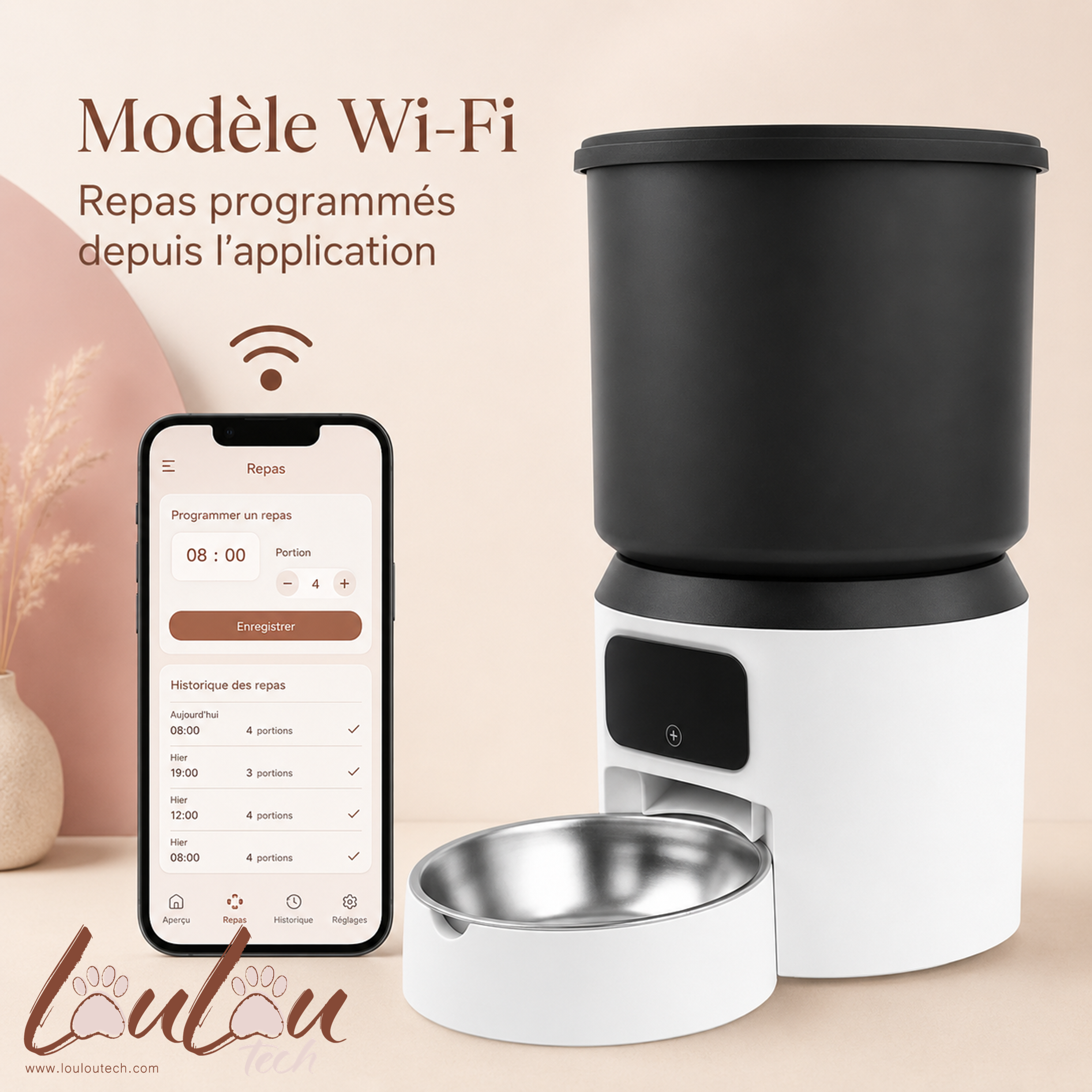Distributeur automatique 4 L avec caméra pour chats et chiens