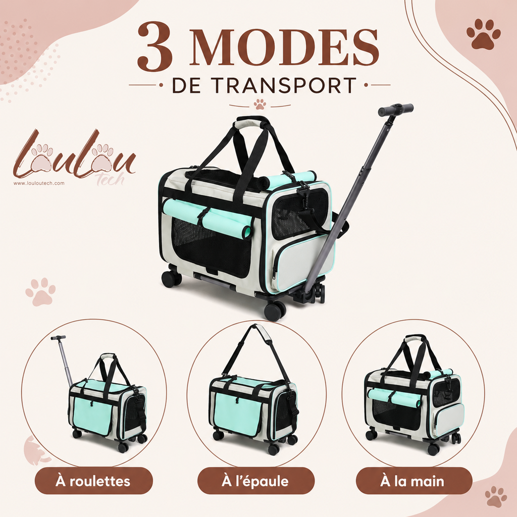 Sac de transport à roulettes pliable pour animaux