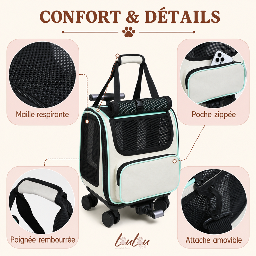 Sac de transport à roulettes pliable pour animaux